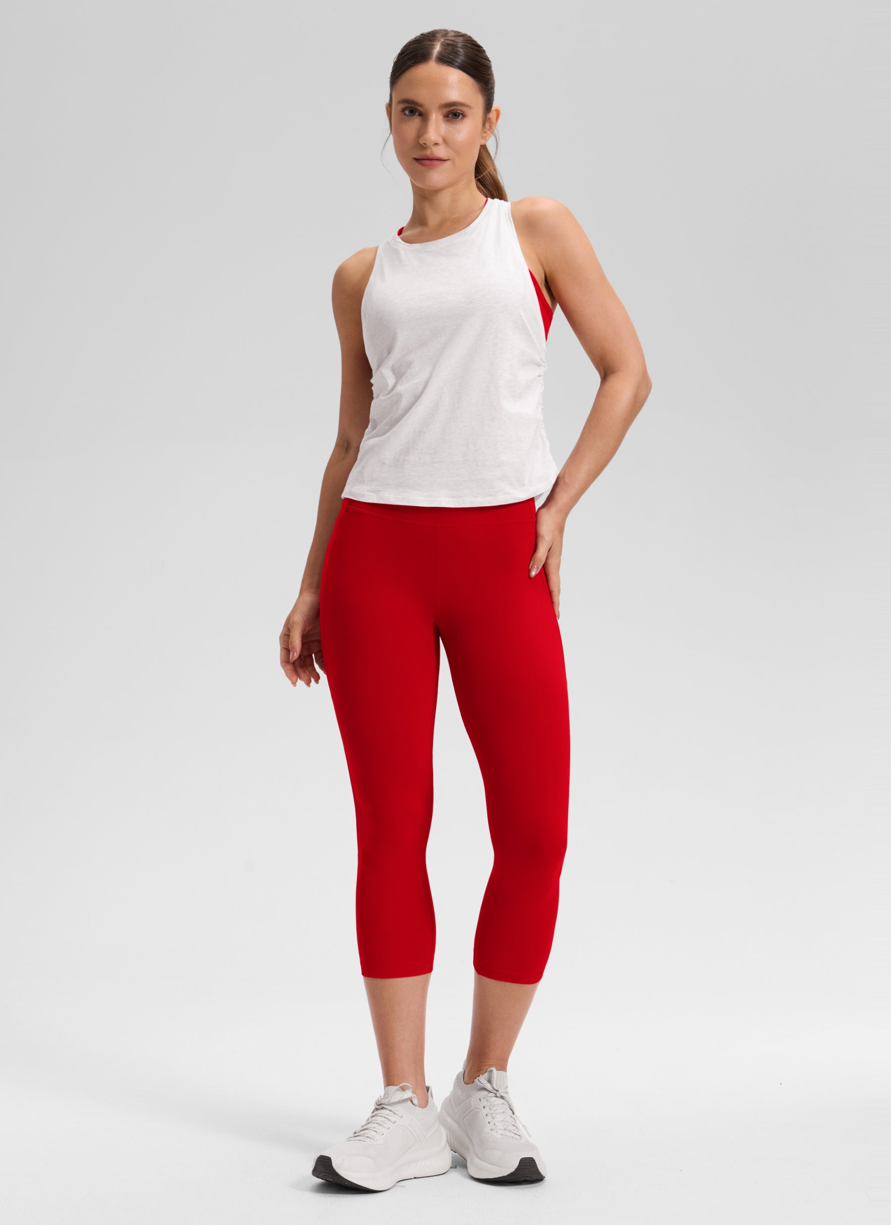 CRZ YOGA Women's Yoga High Rise Butterluxe Capri with Pockets 21'' Red Chili @model_info:A