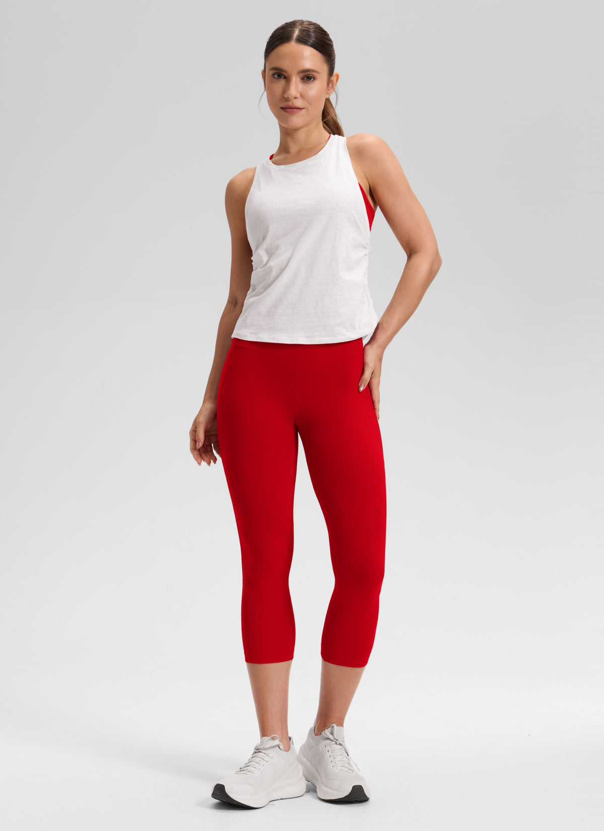 CRZ YOGA Women's Yoga High Rise Butterluxe Capri with Pockets 21'' Red Chili @model_info:A