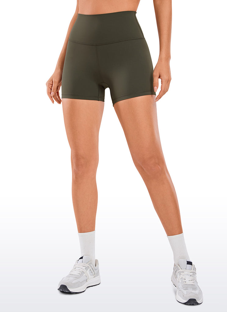 CRZ YOGA Women's Yoga High Rise Biker Brushed Nakedfeel Shorts 4'' Dark grey camouflage