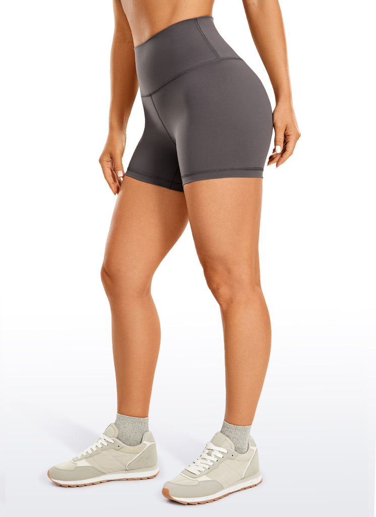 CRZ YOGA Women's Yoga High Rise Biker Brushed Nakedfeel Shorts 4'' Melanite