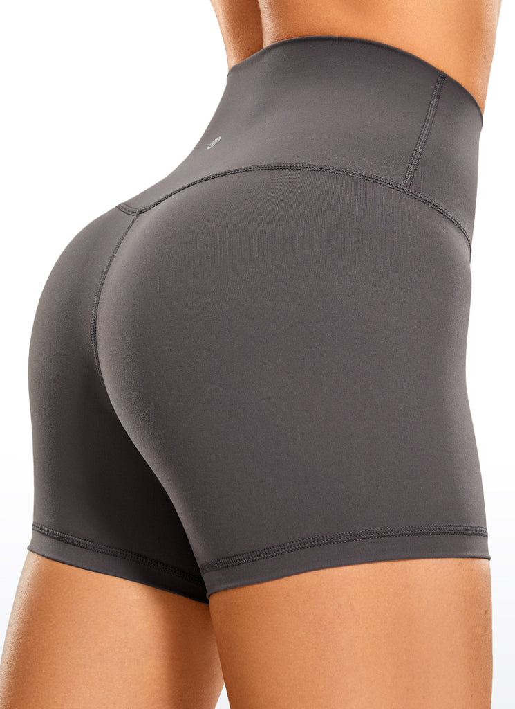 CRZ YOGA Women's Yoga High Rise Biker Brushed Nakedfeel Shorts 4'' Melanite