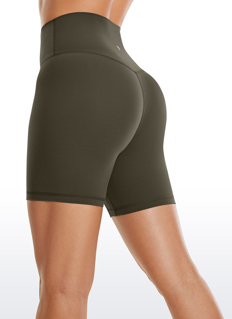 CRZ YOGA Women's Yoga High Rise Biker Brushed Nakedfeel Shorts 6'' Taupe