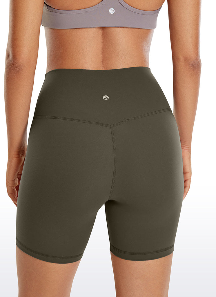 CRZ YOGA Women's Yoga High Rise Biker Brushed Nakedfeel Shorts 6'' Taupe