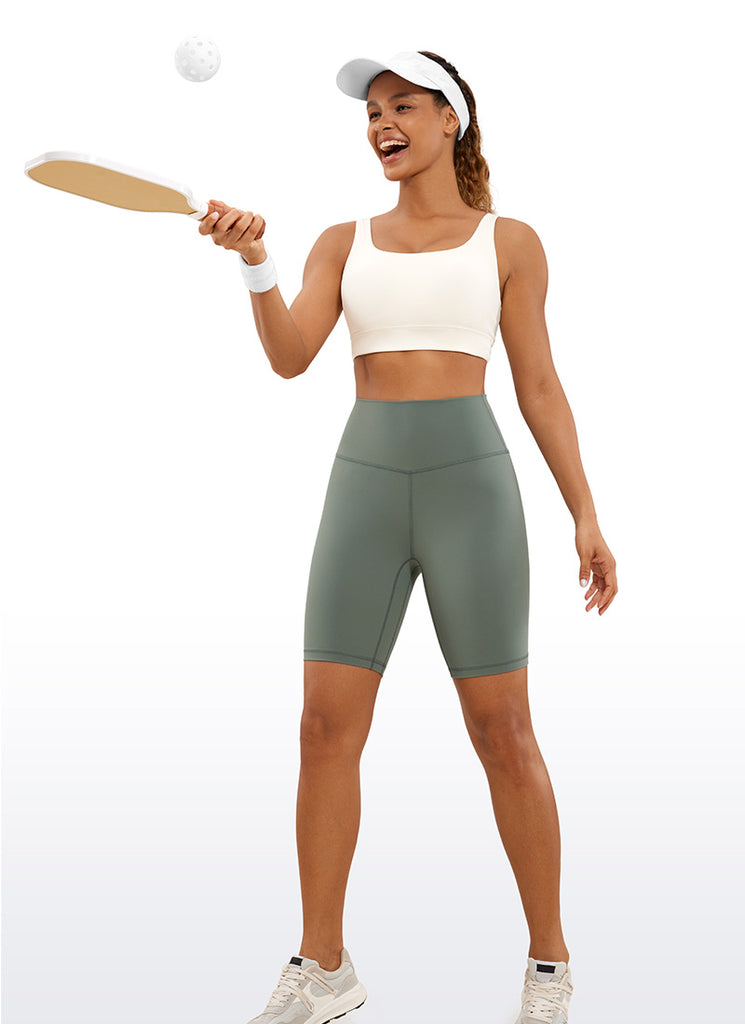 CRZ YOGA Women's Yoga High Rise Biker Brushed Nakedfeel Shorts 8'' True Navy