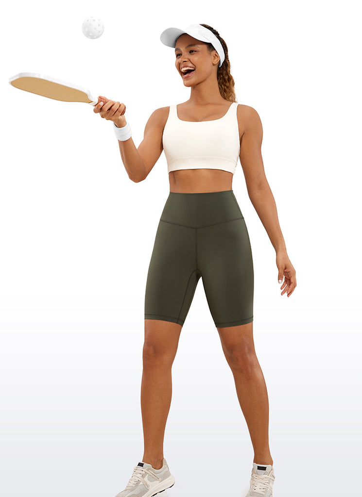 CRZ YOGA Women's Yoga High Rise Biker Brushed Nakedfeel Shorts 8'' Dark Carbon