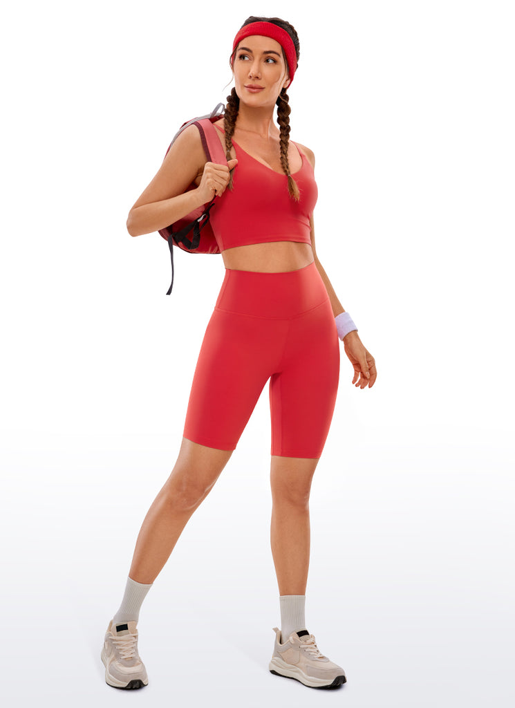 CRZ YOGA Women's Yoga High Rise Biker Brushed Nakedfeel Shorts 8'' The Breeze Blue