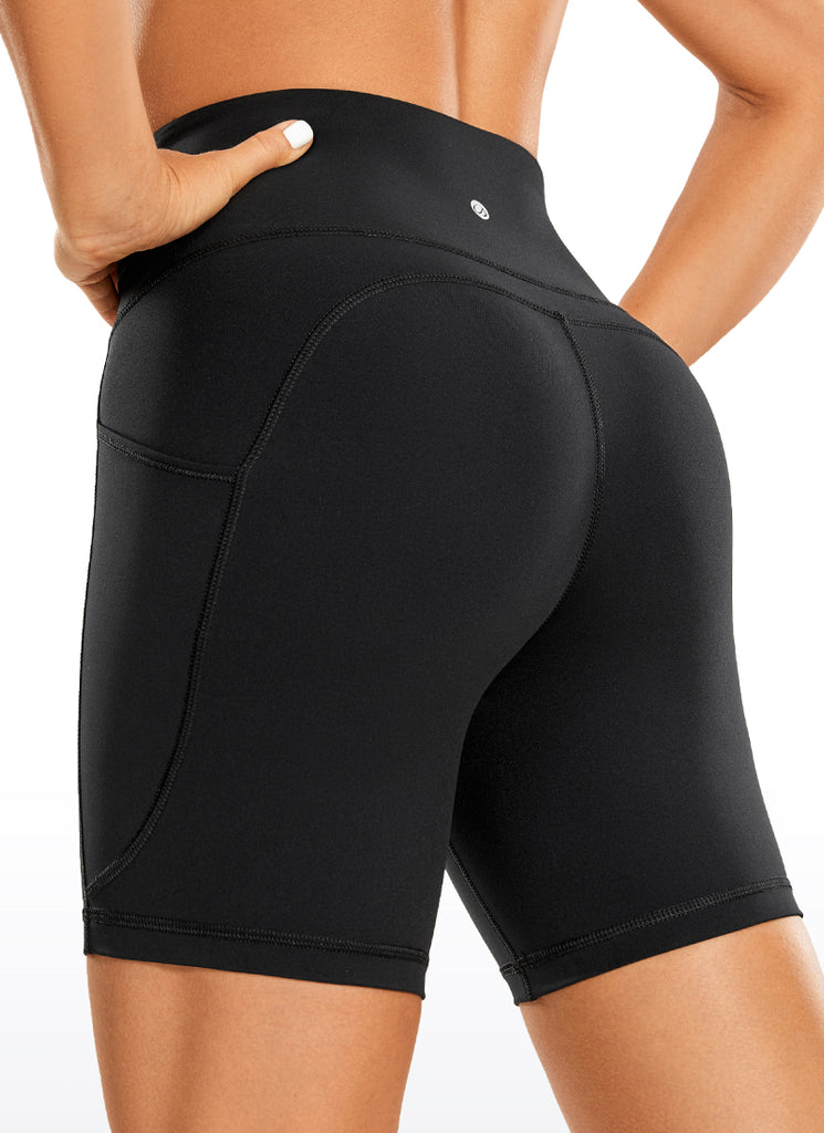 CRZ YOGA Women's High Rise Biker Brushed Nakedfeel Pockets Shorts 6'' Black