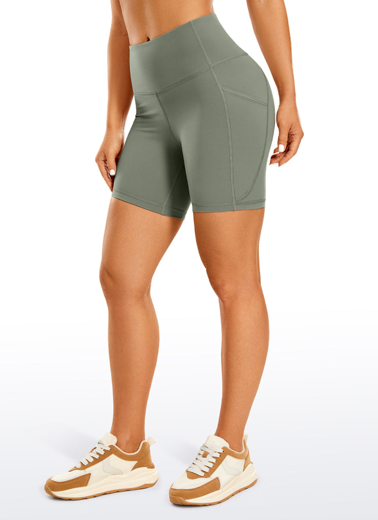 CRZ YOGA Women's High Rise Biker Brushed Nakedfeel Pockets Shorts 6'' Dark grey camouflage