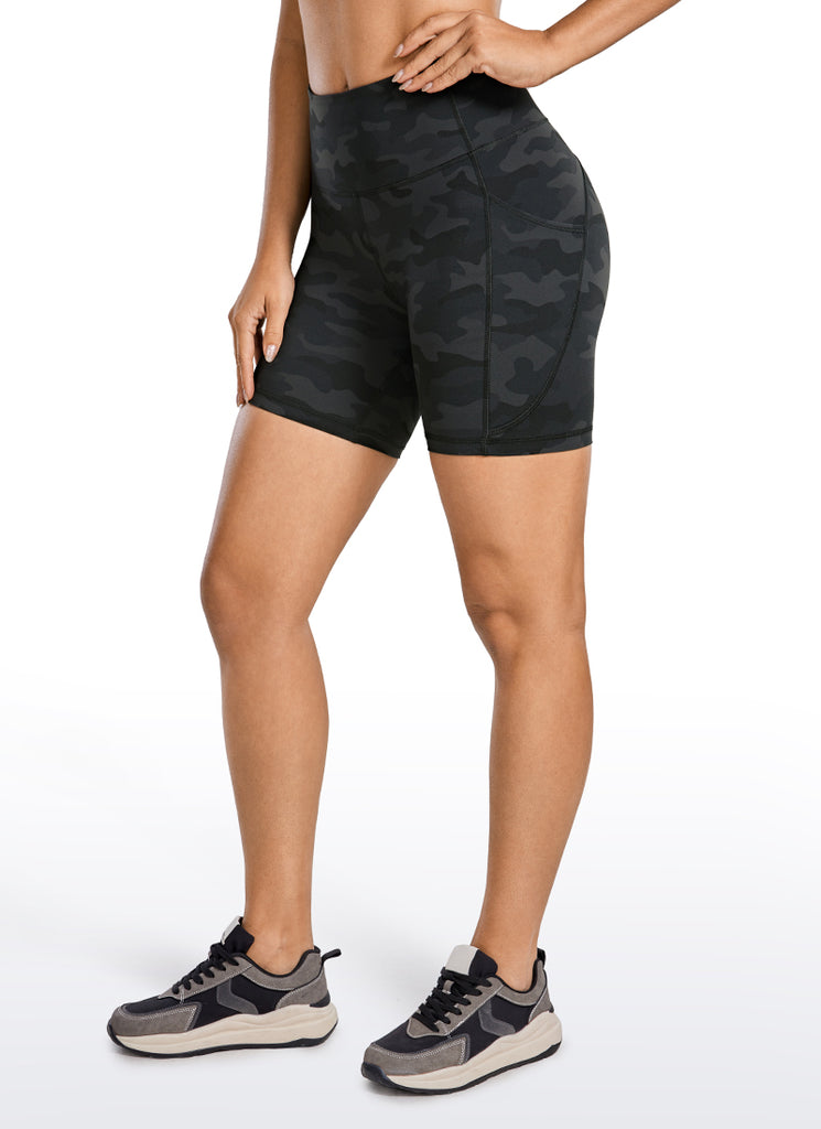 CRZ YOGA Women's High Rise Biker Brushed Nakedfeel Pockets Shorts 6'' Pink Puff