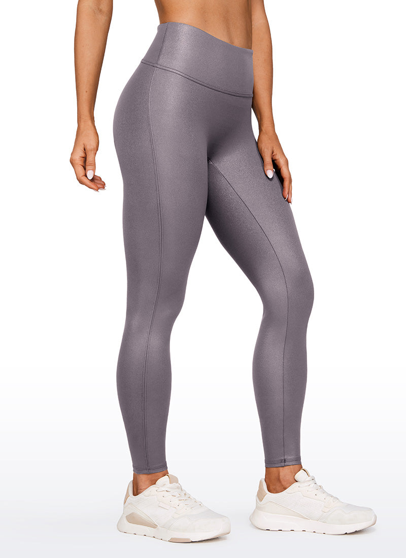 CRZ YOGA Women Butterluxe Matte Faux Leather No Front Seam Leggings 28'' Tornado Grey Classic Pattern @model_info:Natali