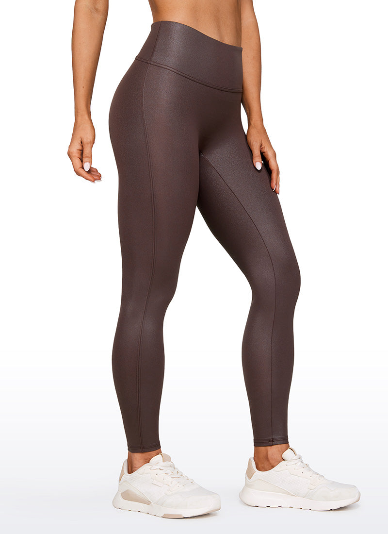 CRZ YOGA Women Butterluxe Matte Faux Leather No Front Seam Leggings 28'' Taupe Classic Pattern @model_info:Natali