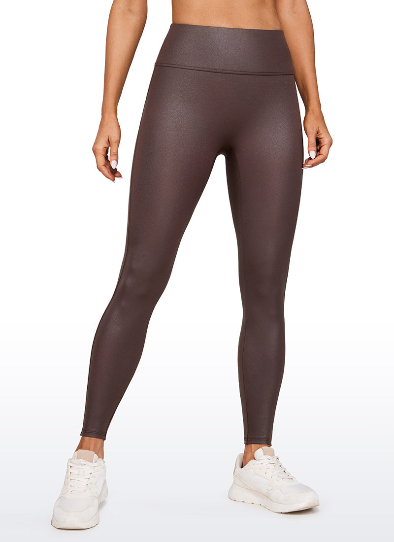 CRZ YOGA Women Butterluxe Matte Faux Leather No Front Seam Leggings 28'' Taupe Classic Pattern @model_info:Natali