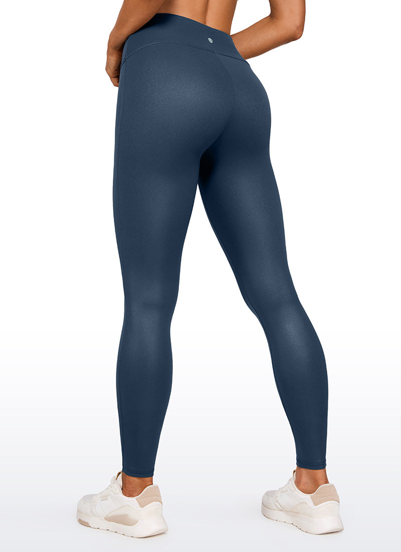 CRZ YOGA Women Butterluxe Matte Faux Leather No Front Seam Leggings 28'' FRENCH NAVY Classic Pattern @model_info:Natali