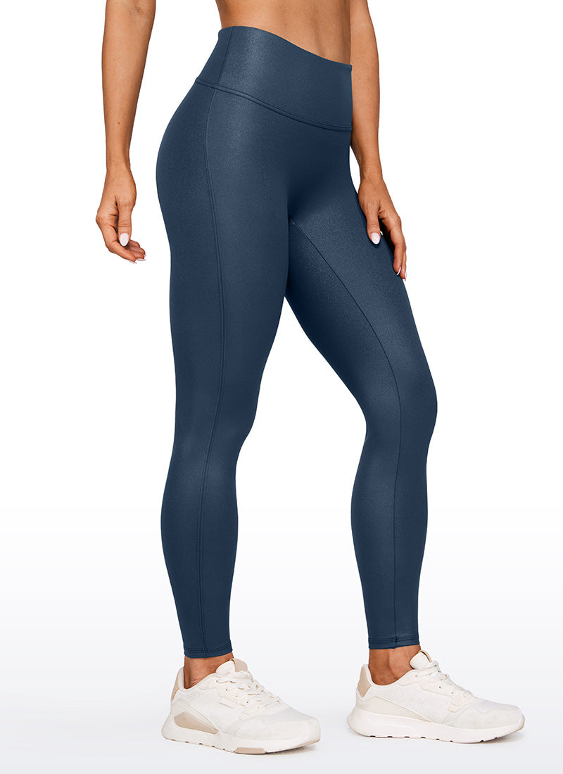 CRZ YOGA Women Butterluxe Matte Faux Leather No Front Seam Leggings 28'' FRENCH NAVY Classic Pattern @model_info:Natali