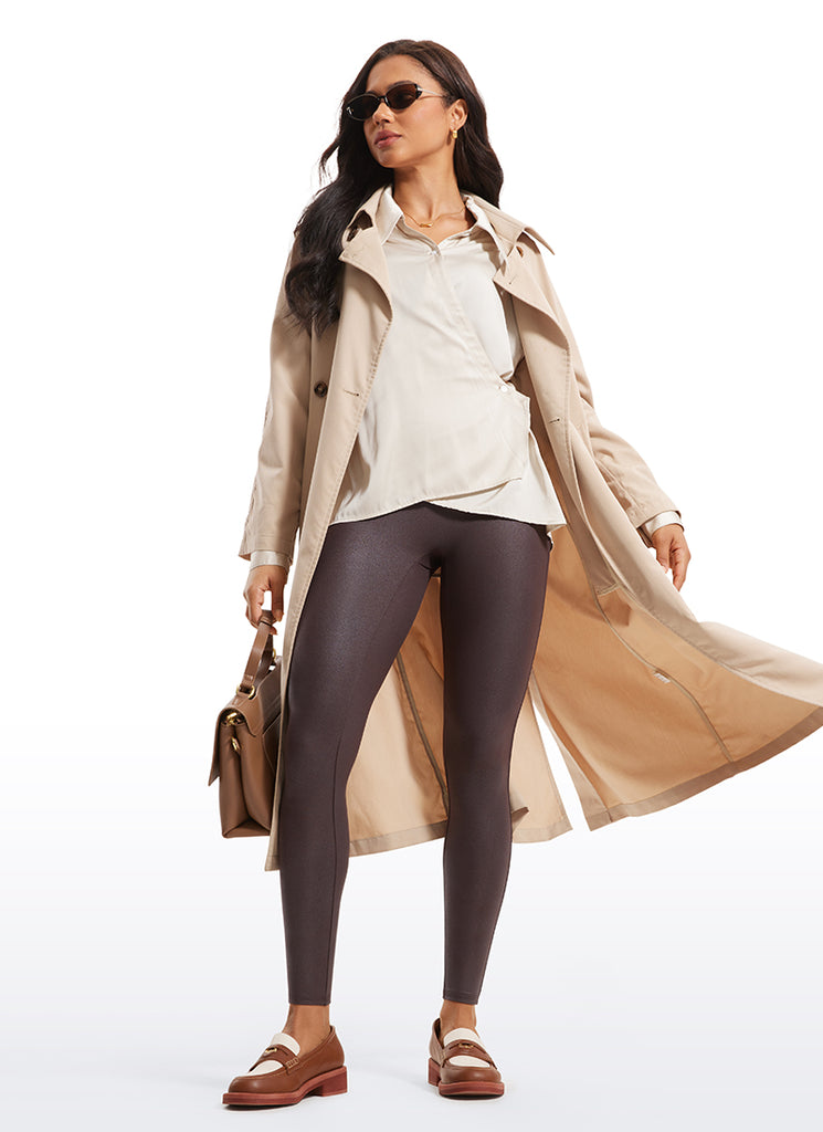 CRZ YOGA Women Butterluxe Matte Faux Leather No Front Seam Leggings 28'' Black Foil Pattern