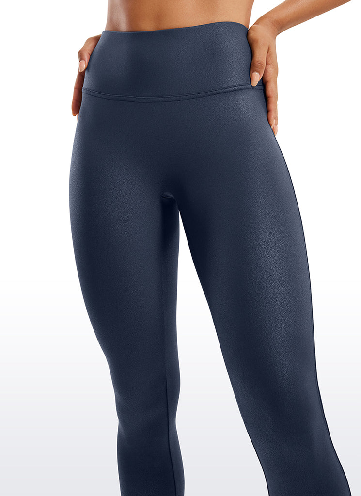 CRZ YOGA Women Butterluxe Matte Faux Leather No Front Seam Leggings 28'' Hot Fudge Brown Foil Pattern