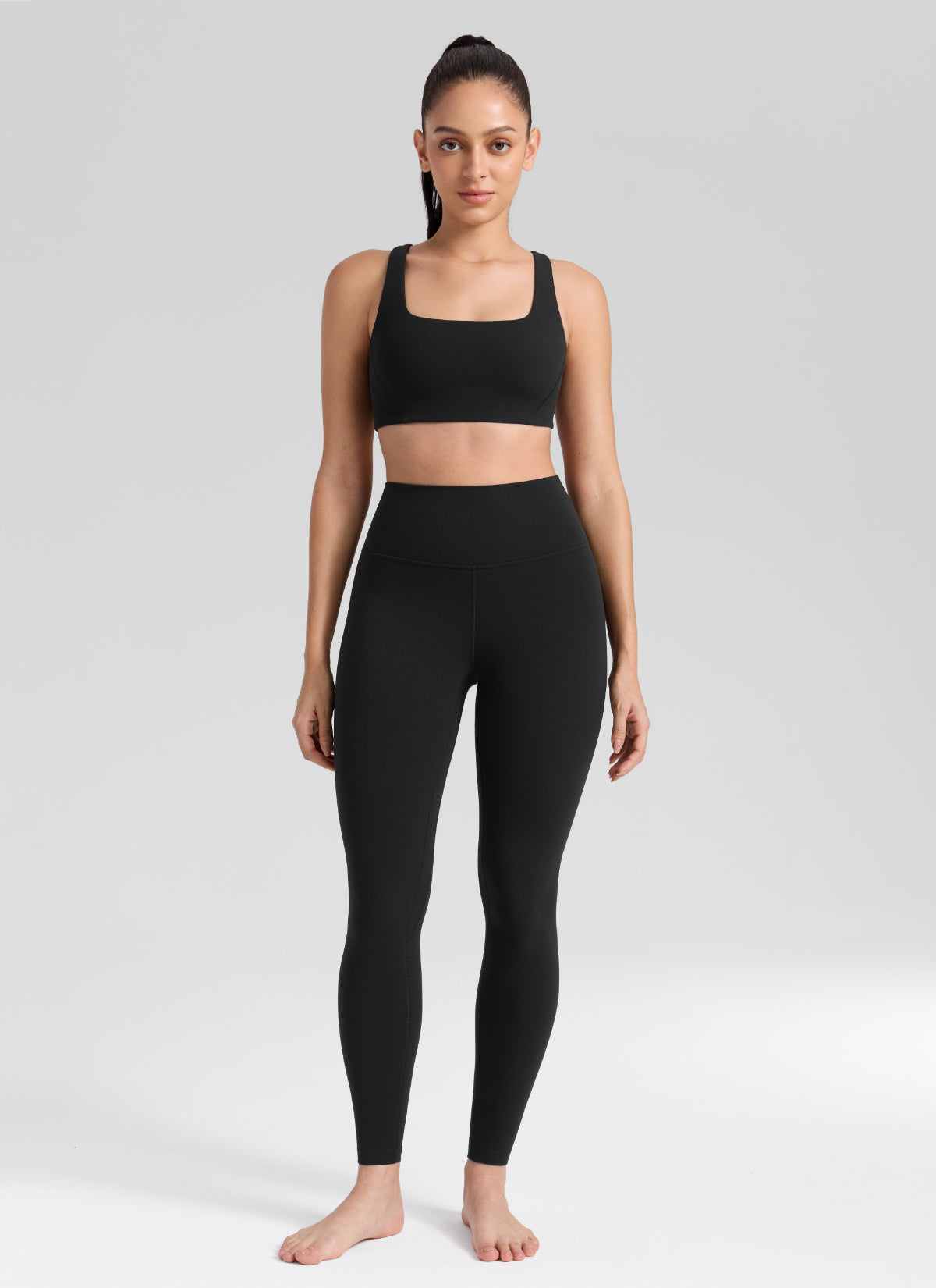 CRZ YOGA Women's Workout High Rise Butterlift Yoga Leggings 28'' Black @model_info:Bruna