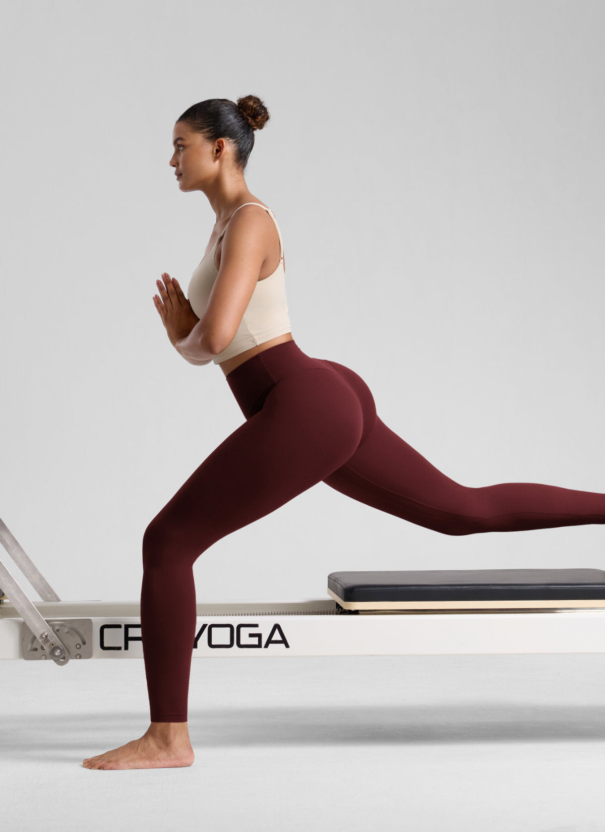 CRZ YOGA Women's Workout High Rise Butterlift Yoga Leggings 28'' Red Merlot @model_info:Barbara