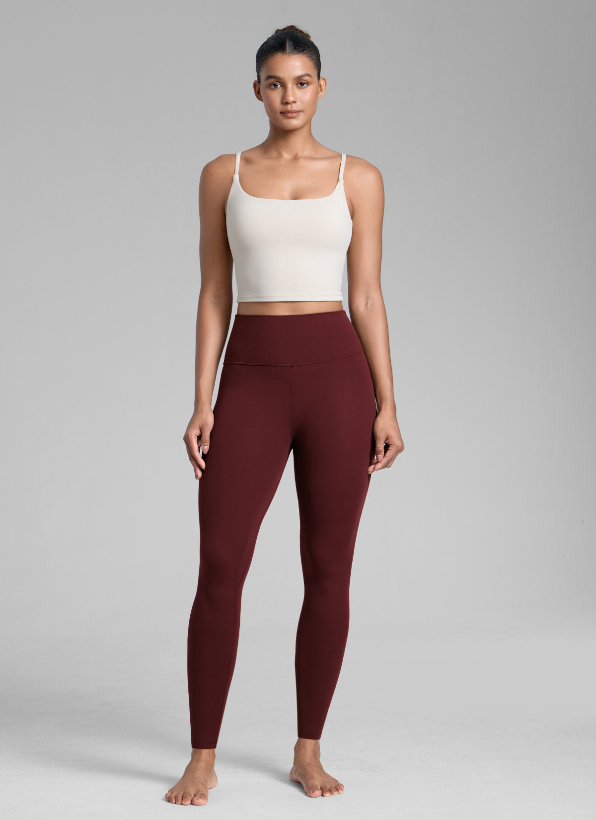CRZ YOGA Women's Workout High Rise Butterlift Yoga Leggings 28'' Red Merlot @model_info:Barbara