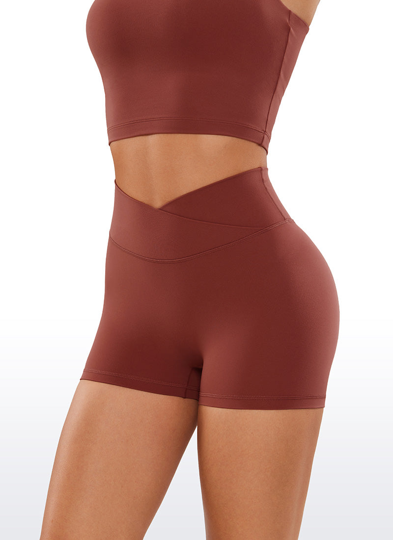 CRZ YOGA Womens Butterluxe Crossover No Front Seam Biker Shorts 3