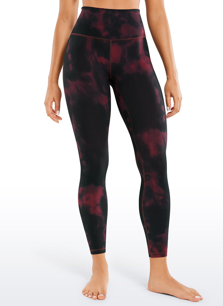 CRZ YOGA Women Butterluxe High Waisted Double seamed Yoga Leggings 25" Burgundy Tie Dye Flowers