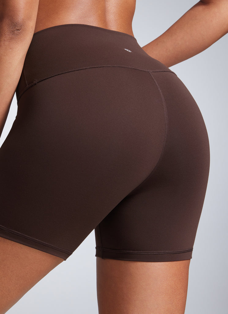 CRZ YOGA Women's Workout High Rise Biker Shorts Butterbreeze Shorts 4'' Hot Fudge Brown