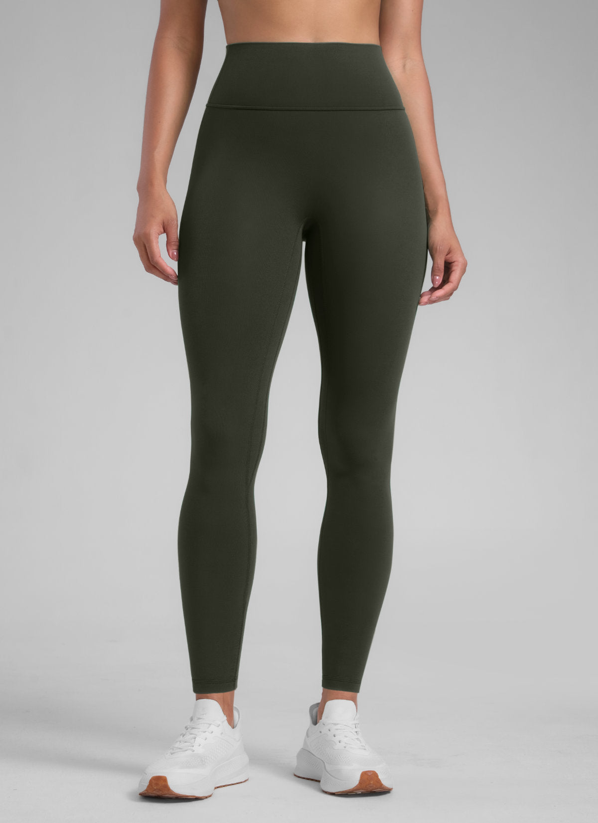CRZ YOGA Women's Secretsculpt™ Workout No Front Seam Legging 28'' Olive Green @model_info:Barbara