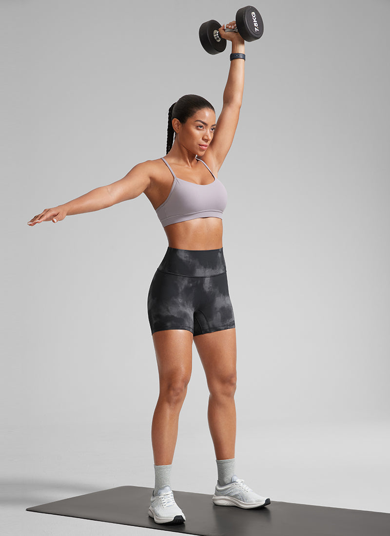 CRZ YOGA Womens Butterlift Scrunch Butt Atheletic Workout Biker Shorts Grey Tie Dye Flowers @model_info:Crystal