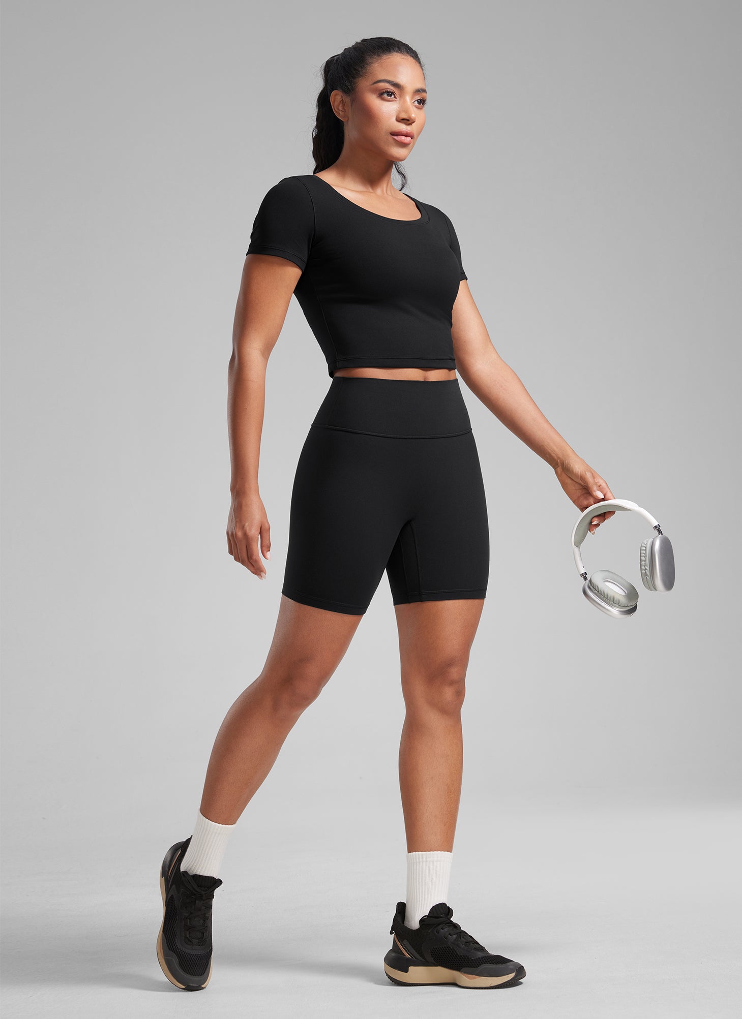 CRZ YOGA Butterlift Womens Scrunch Butt Biker Shorts 6'' No Front Seam Black