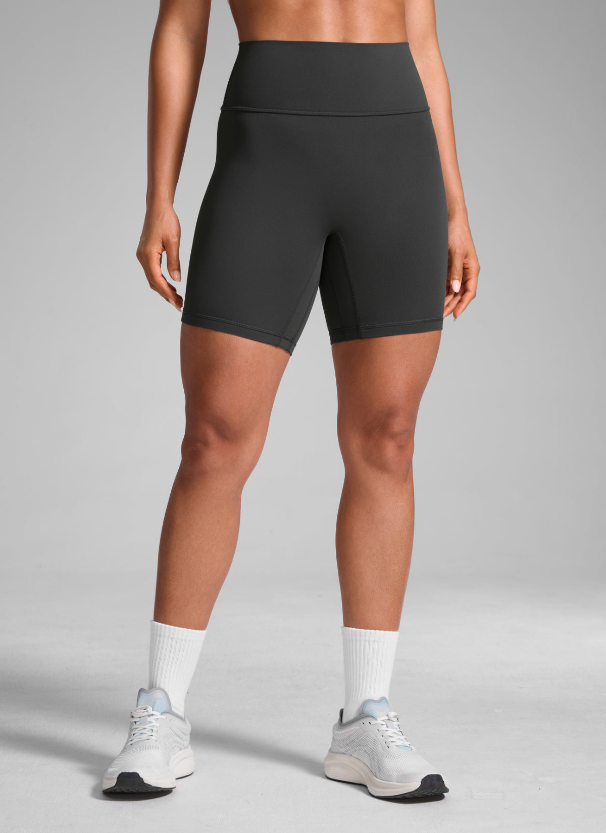 CRZ YOGA Butterlift Womens Scrunch Butt Biker Shorts 6'' No Front Seam Mysterious Grey @model_info:C