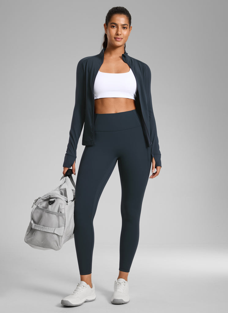 CRZ YOGA Women's Butterlift High Rise No Front Seam Pocket Legging Mysterious Grey