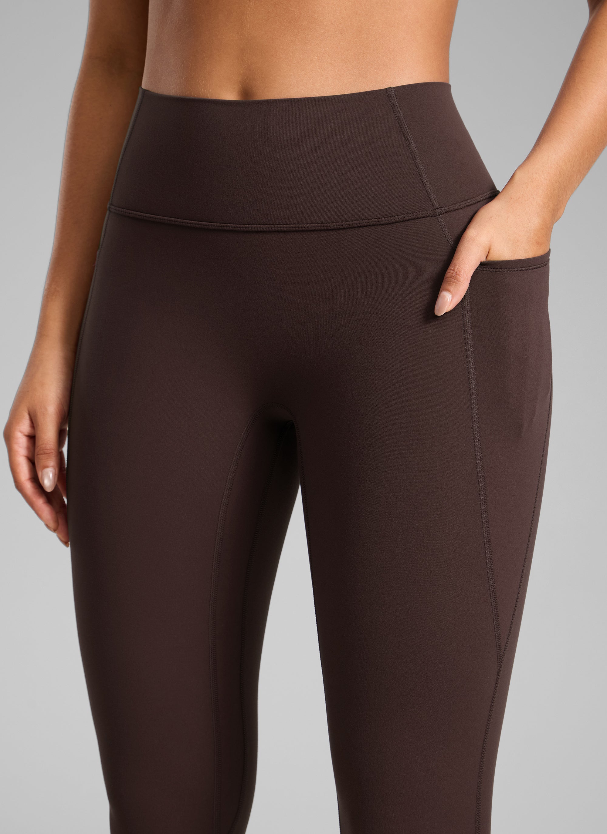 CRZ YOGA Women's Butterlift High Rise No Front Seam Pocket Legging Hot Fudge Brown @model_info:C