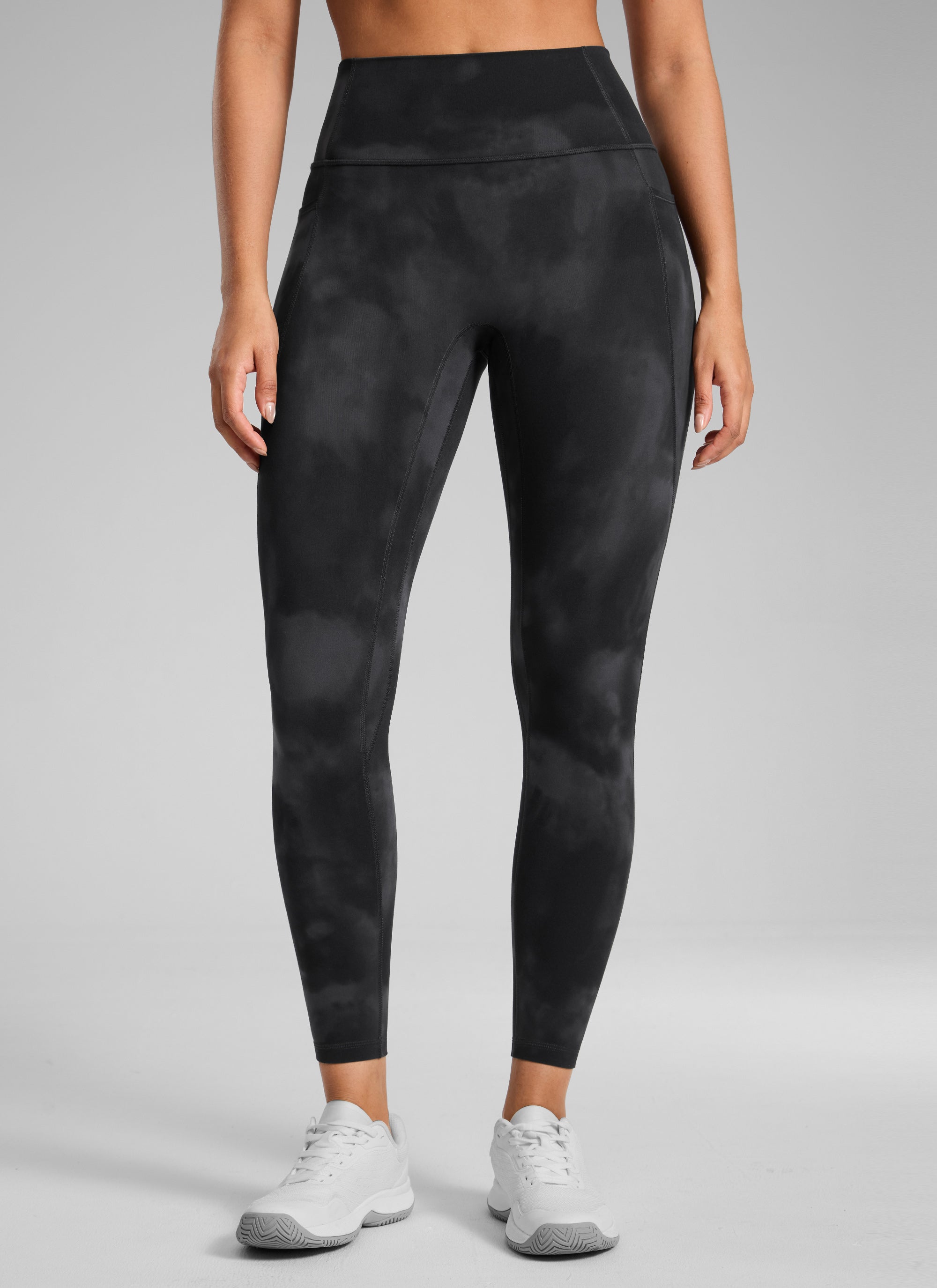 CRZ YOGA Women's Butterlift High Rise No Front Seam Pocket Legging Black Tie Dye Flowers