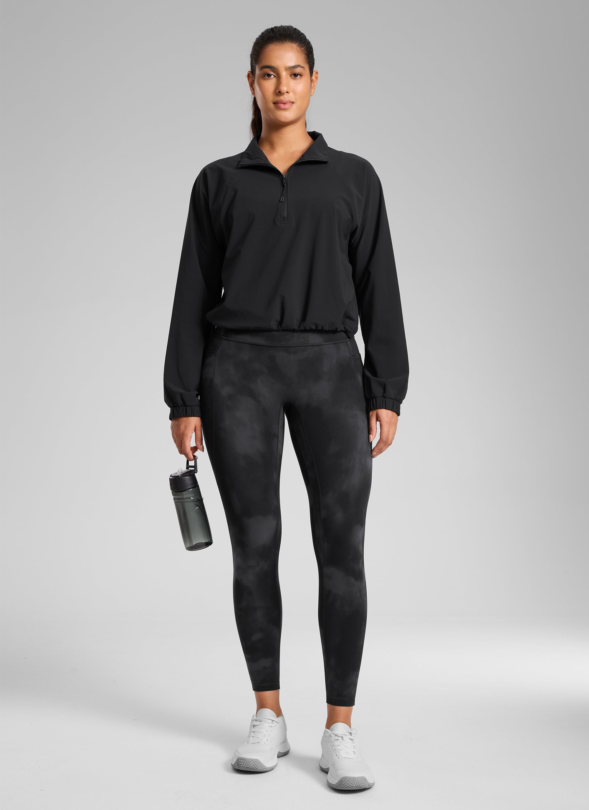 CRZ YOGA Women's Butterlift High Rise No Front Seam Pocket Legging Black Tie Dye Flowers @model_info:C