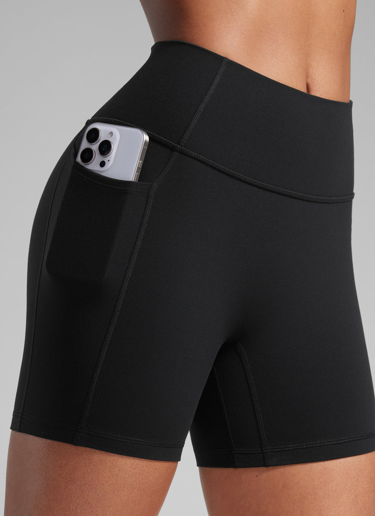 CRZ YOGA Butterlift Womens Scrunch Butt No Front Seam Pocket Biker Shorts 5'' Black