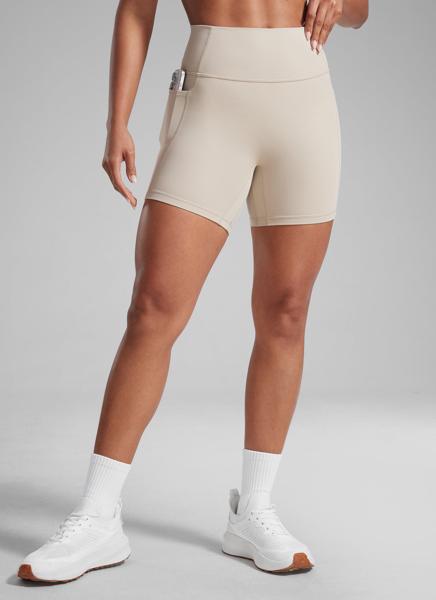 CRZ YOGA Butterlift Womens Scrunch Butt No Front Seam Pocket Biker Shorts 5'' True Navy