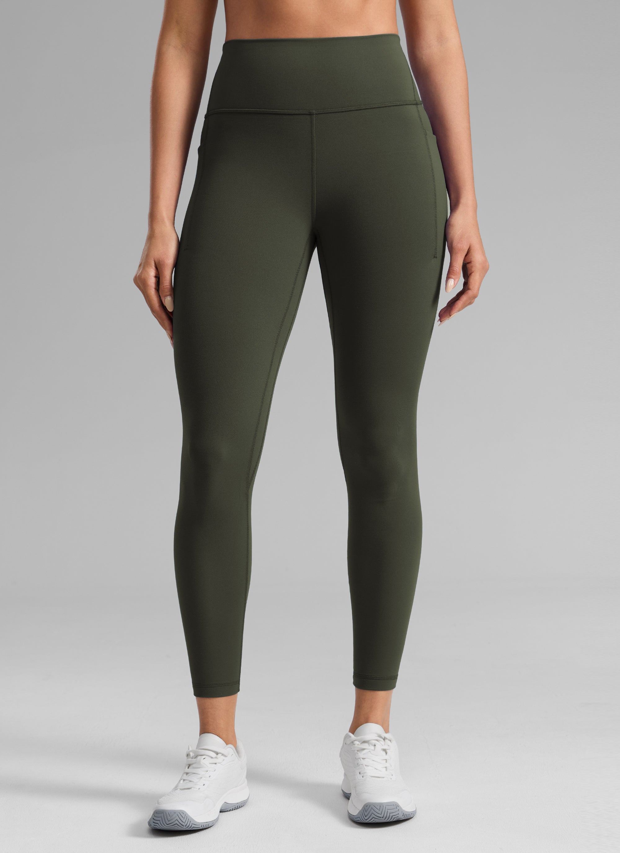 CRZ YOGA Women's Butterlift Workout High Rise Pocket Leggings 25'' Olive Green @model_info:Dany