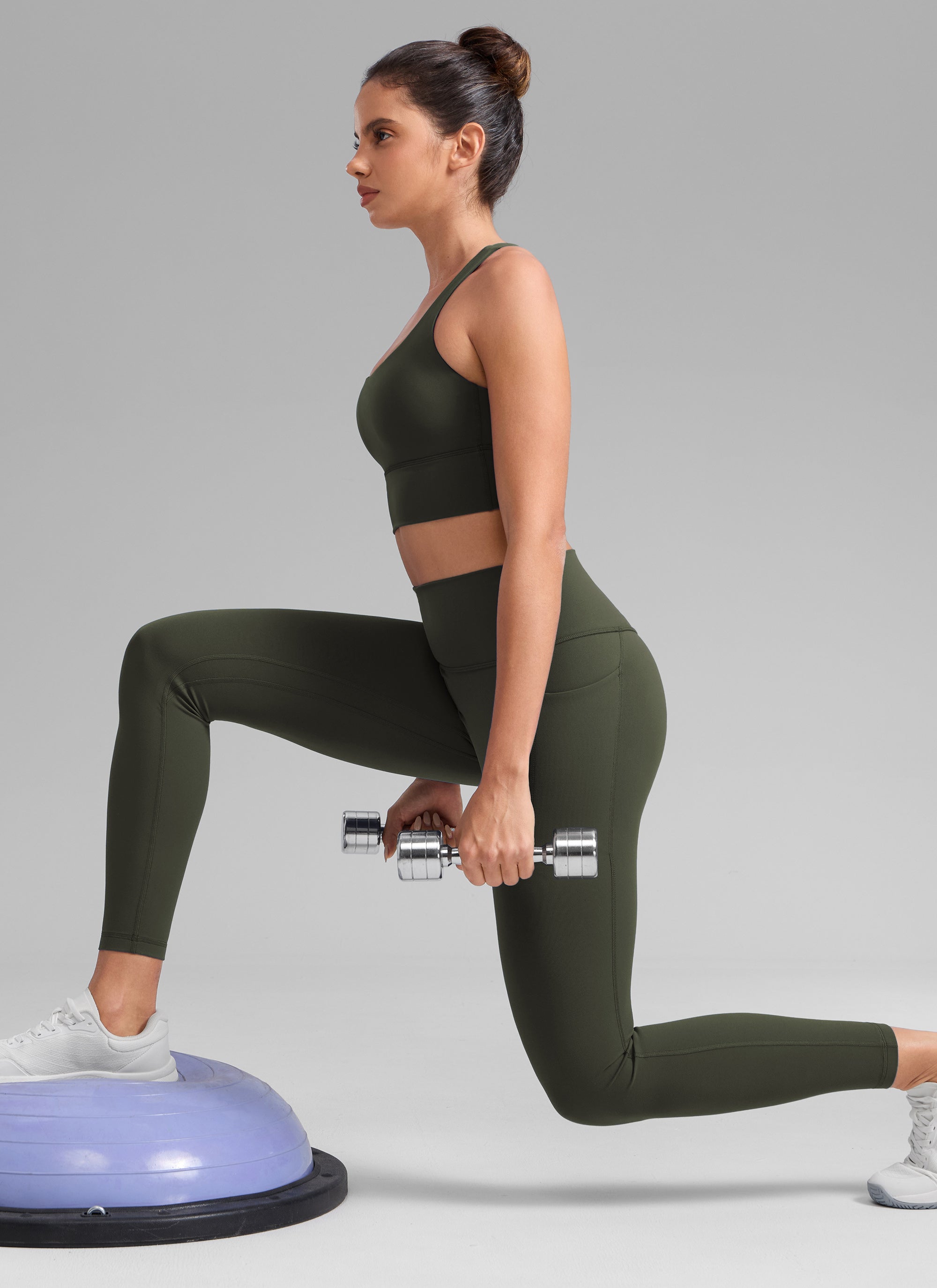 CRZ YOGA Women's Butterlift Workout High Rise Pocket Leggings 25'' Olive Green @model_info:Dany