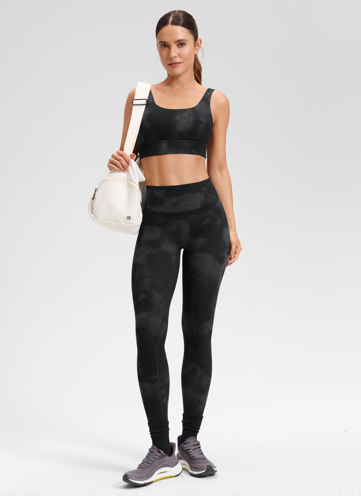 CRZ YOGA Softretch Secretsculpt™ Minor High Rise Front Seam Legging Black Tie Dye Flowers @model_info:Aline