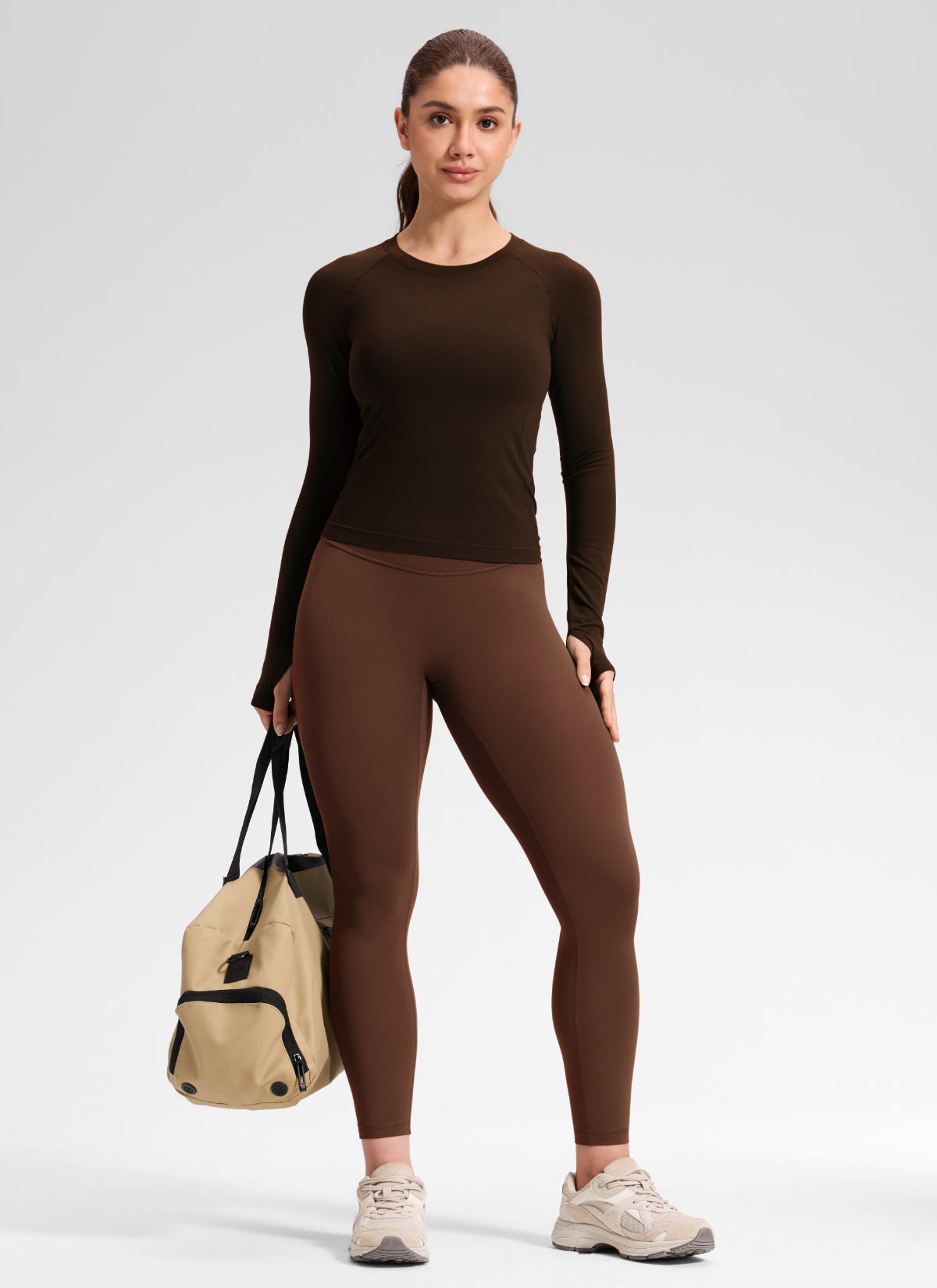 CRZ YOGA Softretch Secretsculpt™ Minor High Rise Front Seam Legging Lava Brown @model_info:Mavi