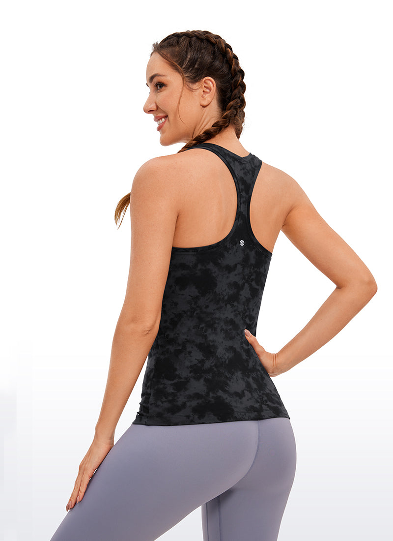 CRZ YOGA Women's Yoga Slim Fit Tops Butterluxe Tank Racerback Tie Dye Smoke Ink @model_info:D