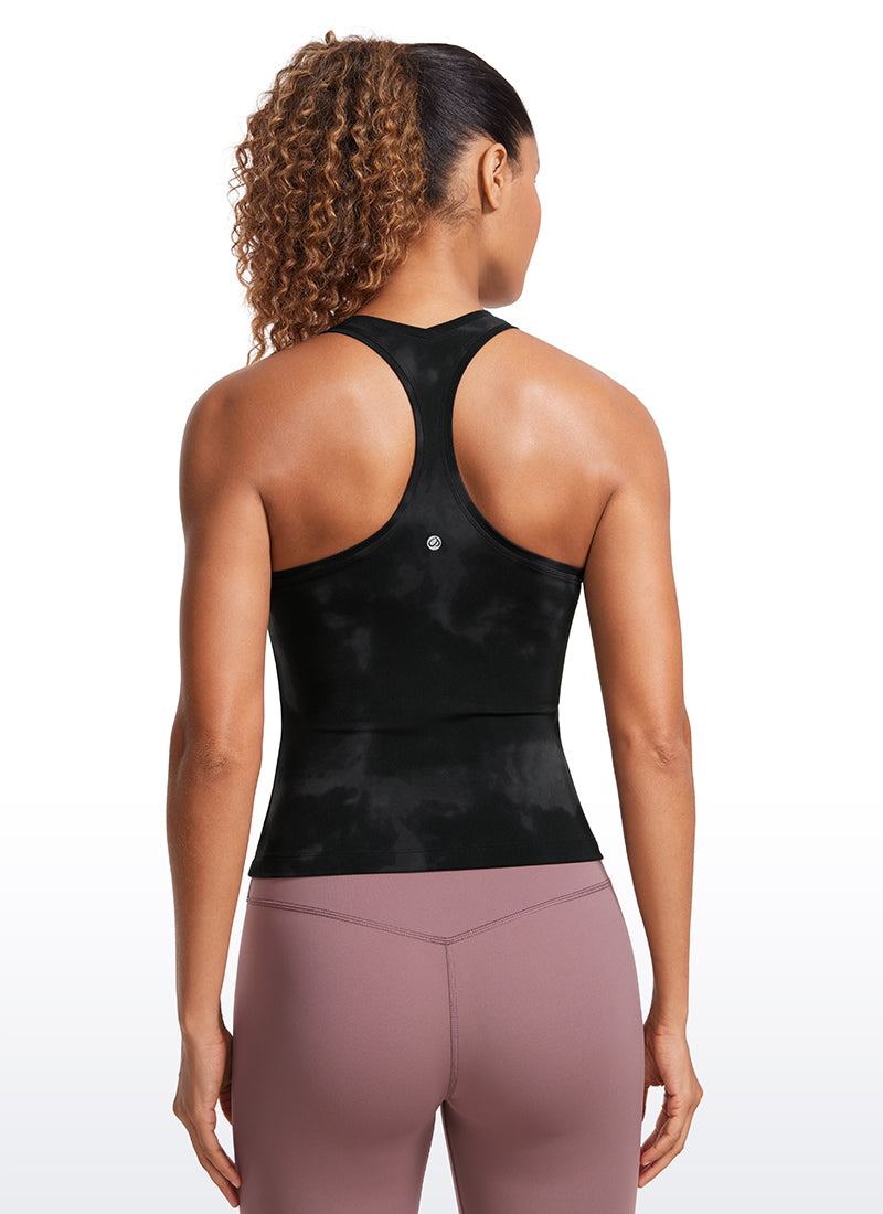 CRZ YOGA Women's Yoga Tight Fit Butterluxe Crewneck Tank Top Racerback Black Tie Dye Flowers