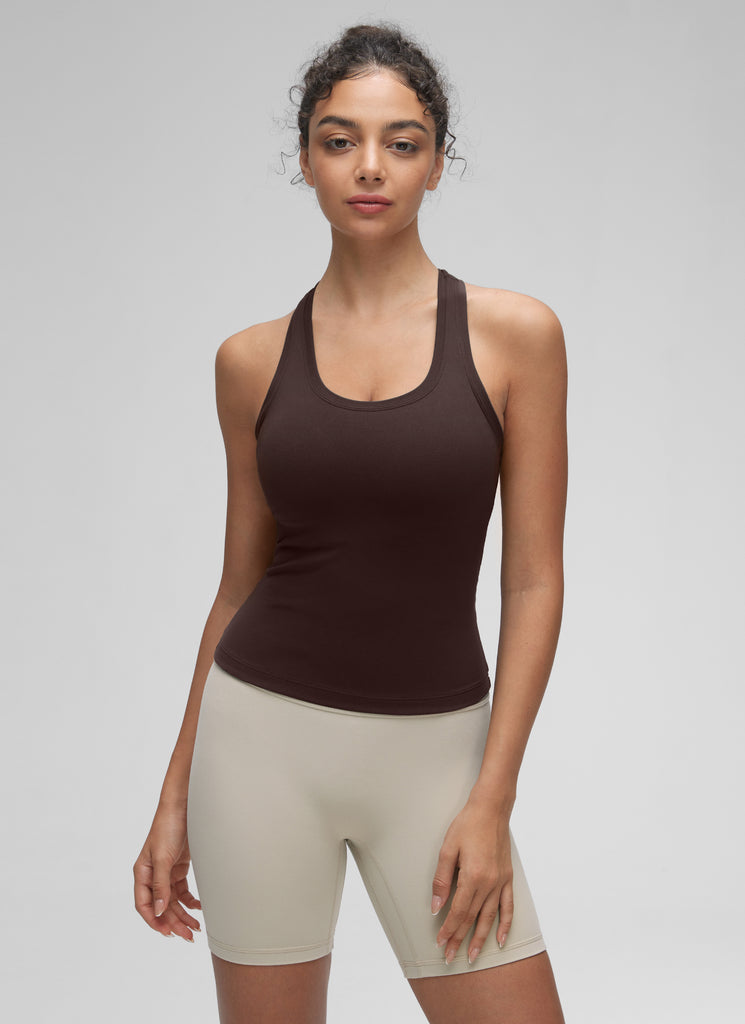 CRZ YOGA Women's Yoga Tight Fit Butterluxe Crewneck Tank Top Racerback Hot Fudge Brown