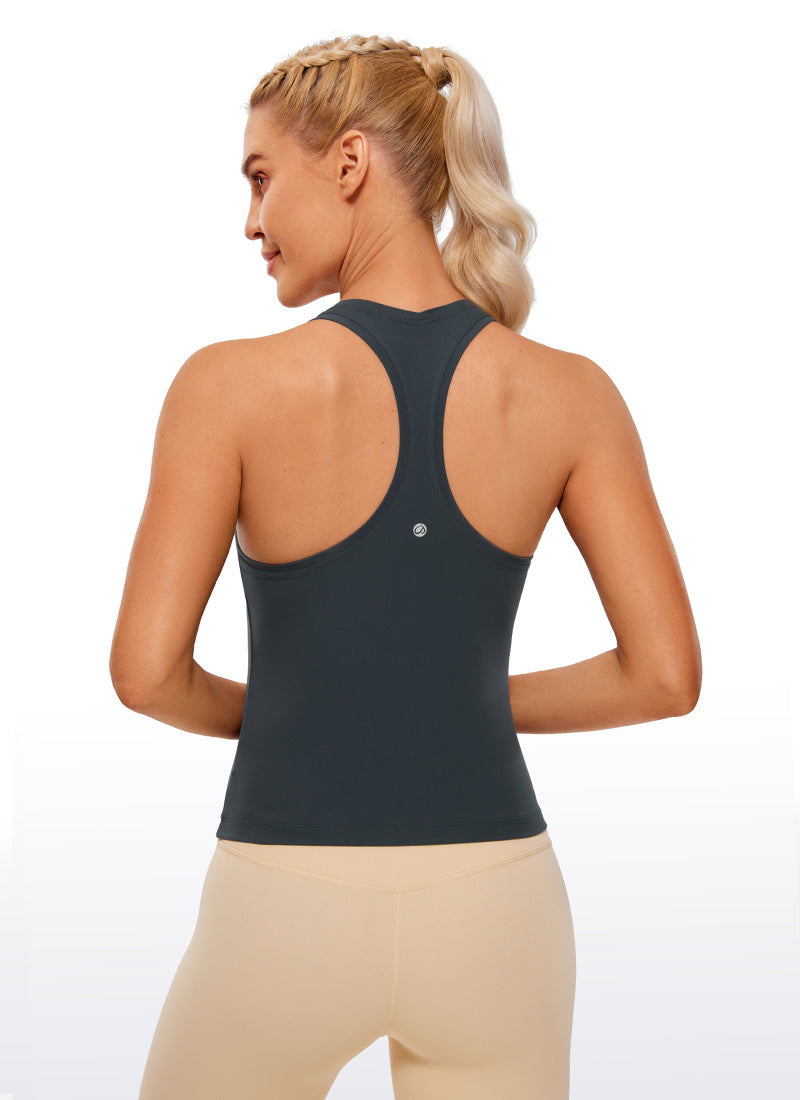 CRZ YOGA Women's Yoga Tight Fit Butterluxe Crewneck Tank Top Racerback Dark Green