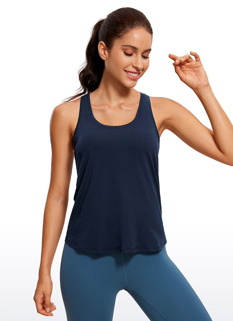 CRZ YOGA Women's Yoga Loose Fit Tops Pima Cotton Tank Racerback Navy