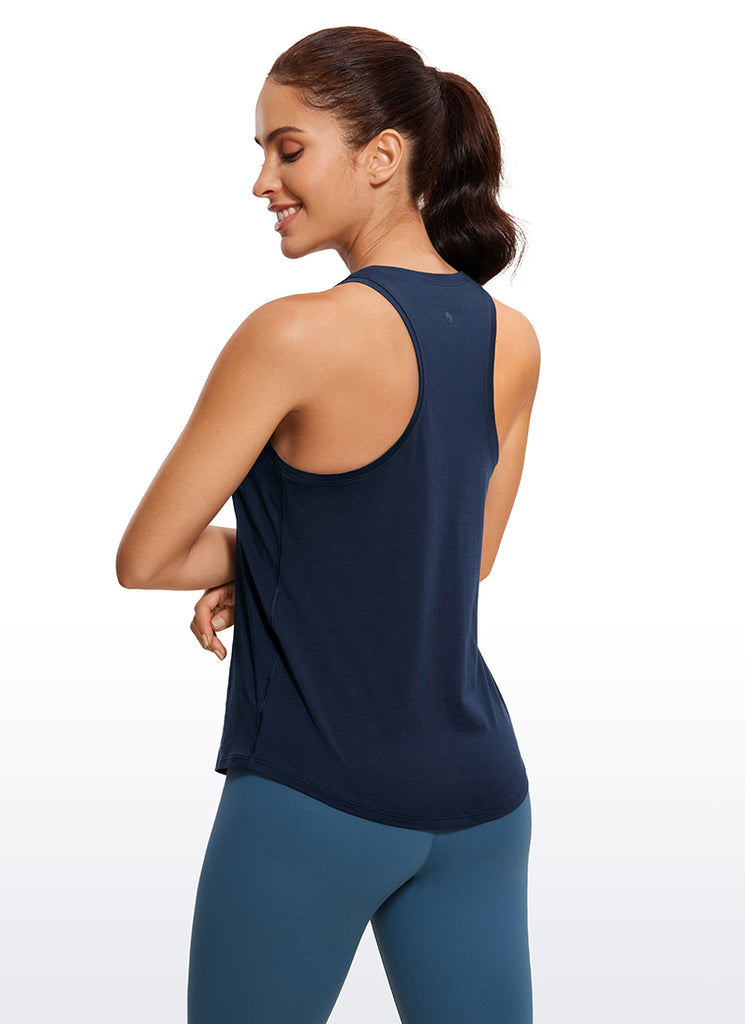 CRZ YOGA Women's Yoga Loose Fit Tops Pima Cotton Tank Racerback Navy