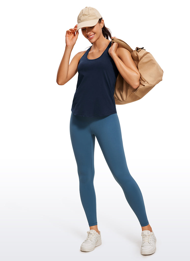 CRZ YOGA Women's Yoga Loose Fit Tops Pima Cotton Tank Racerback Navy