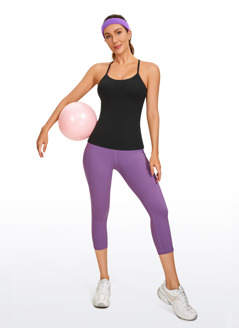 CRZ YOGA Women's Yoga Slim Fit Butterluxe Built-in Bra Tank Y Back Black