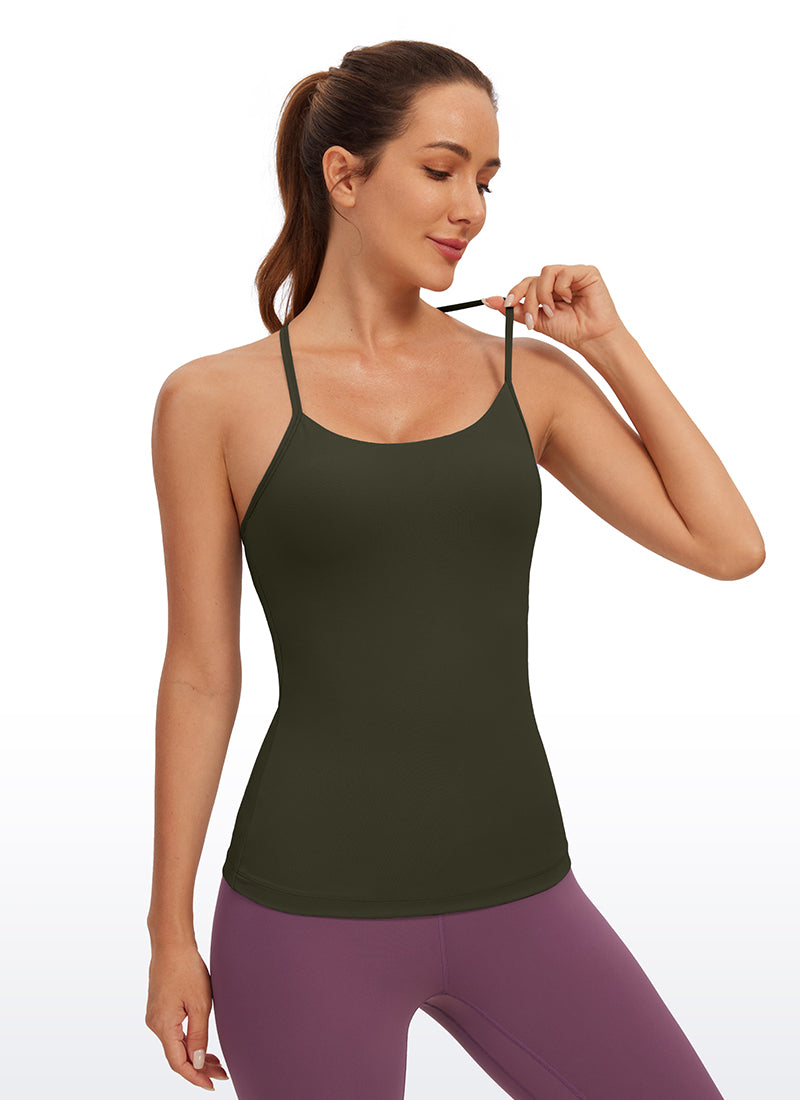 CRZ YOGA Women's Yoga Slim Fit Butterluxe Built-in Bra Tank Y Back Olive Green