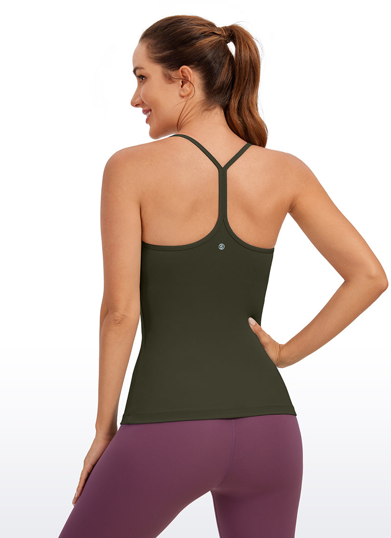 CRZ YOGA Women's Yoga Slim Fit Butterluxe Built-in Bra Tank Y Back Olive Green